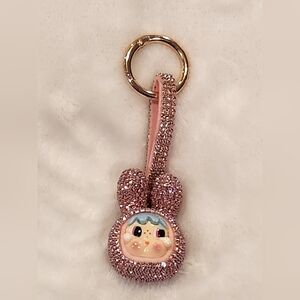 Crybaby Pink Glitter Rhinestone Bunny Keychain Bag Charm